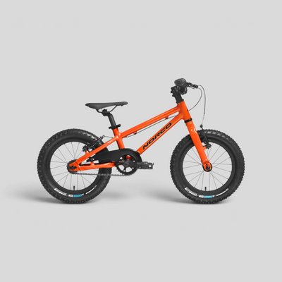 Bicicleta infantil MZ Bikes Norco Storm 16 SS de color naranja con cuadro de aluminio y neumáticos todoterreno