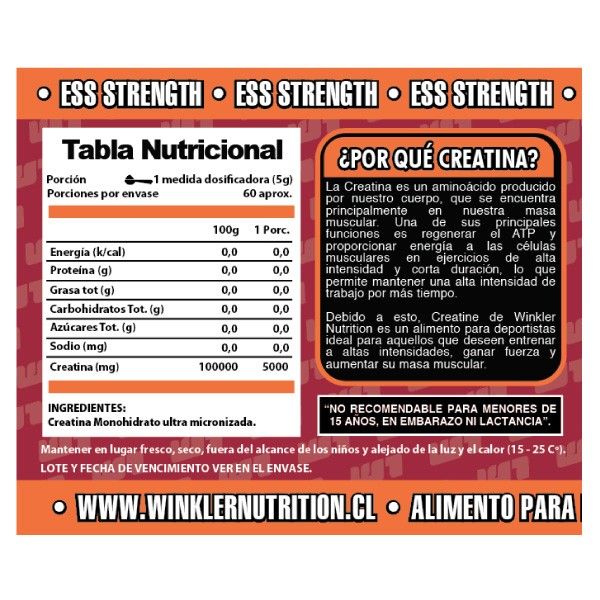 Creatina Winkler Nutrition, 300 grs, 60 Servicios