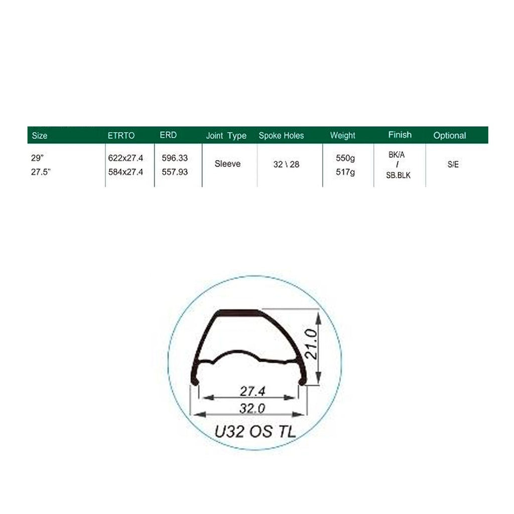 Llanta Weinmann aro 27.5 - U32 OS TL negra 28H FV