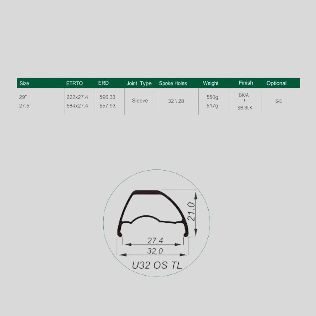 Llanta Weinmann aro 27.5 - U32 OS TL negra 28H FV