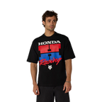 Polera Fox Racing Honda Midweight Tee negra, detalle gráfica Honda