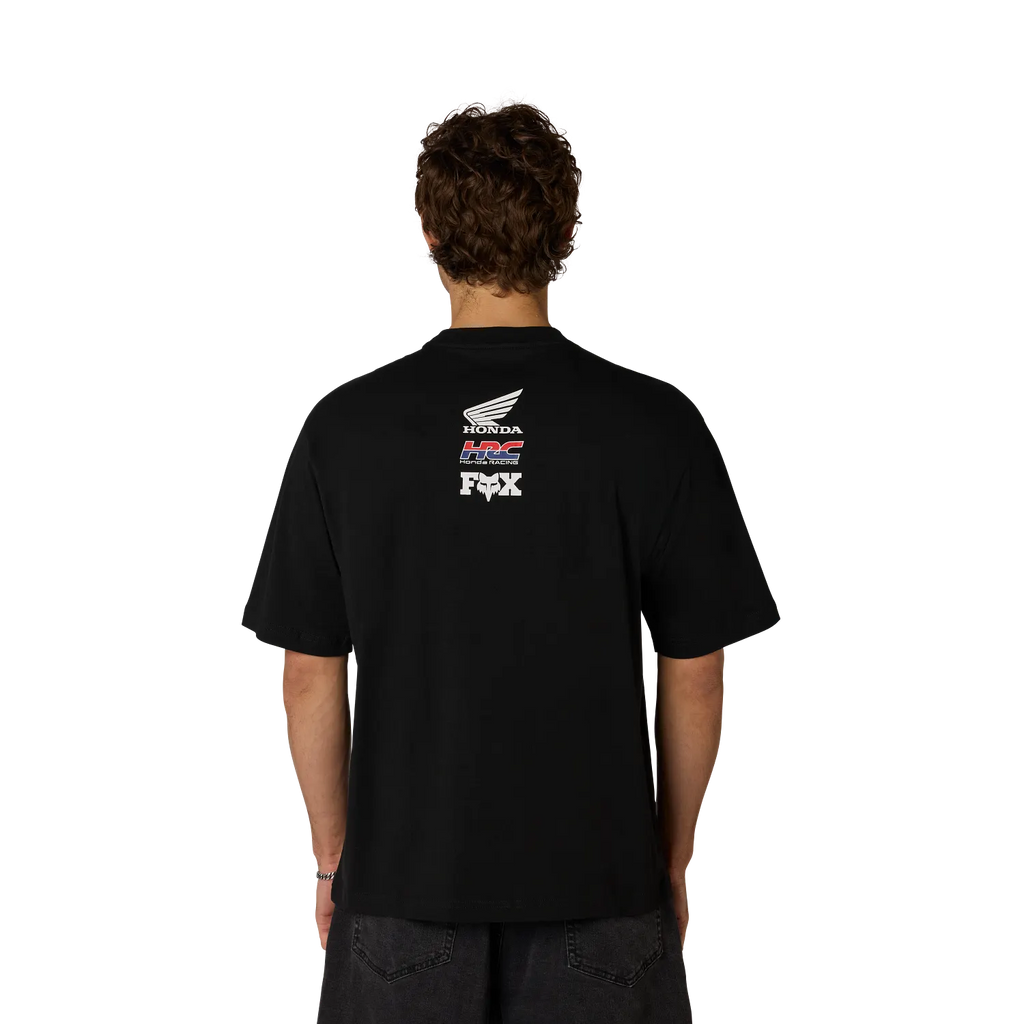 Polera Fox Racing Honda Midweight Tee negra, detalle mangas