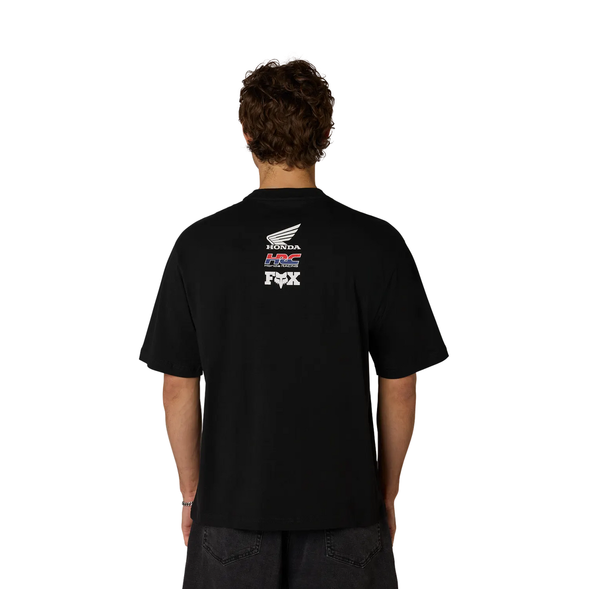 Polera Fox Racing Honda Midweight Tee negra, detalle mangas