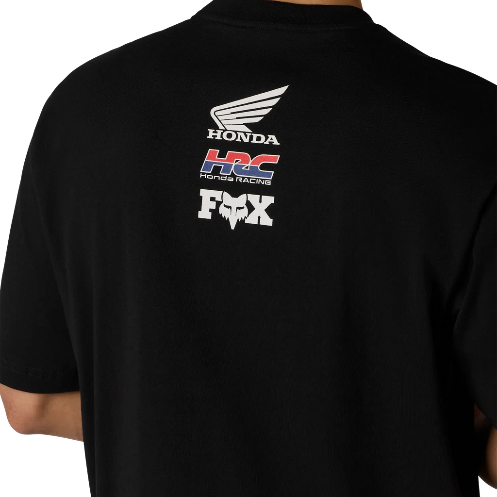Polera Fox Racing Honda Midweight Tee negra, detalle cuello