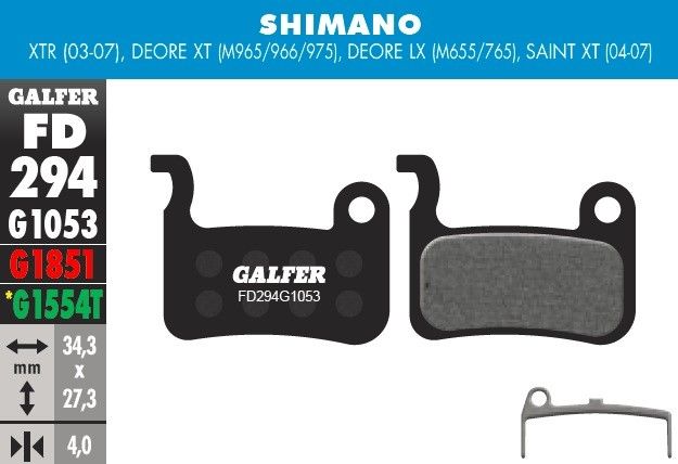 Pastillas de Freno Galfer para Shimano M965/966/975/655/765/775