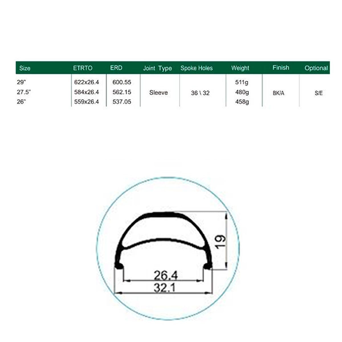 Llanta Weinmann aro 26 - U32 negra 32H FV