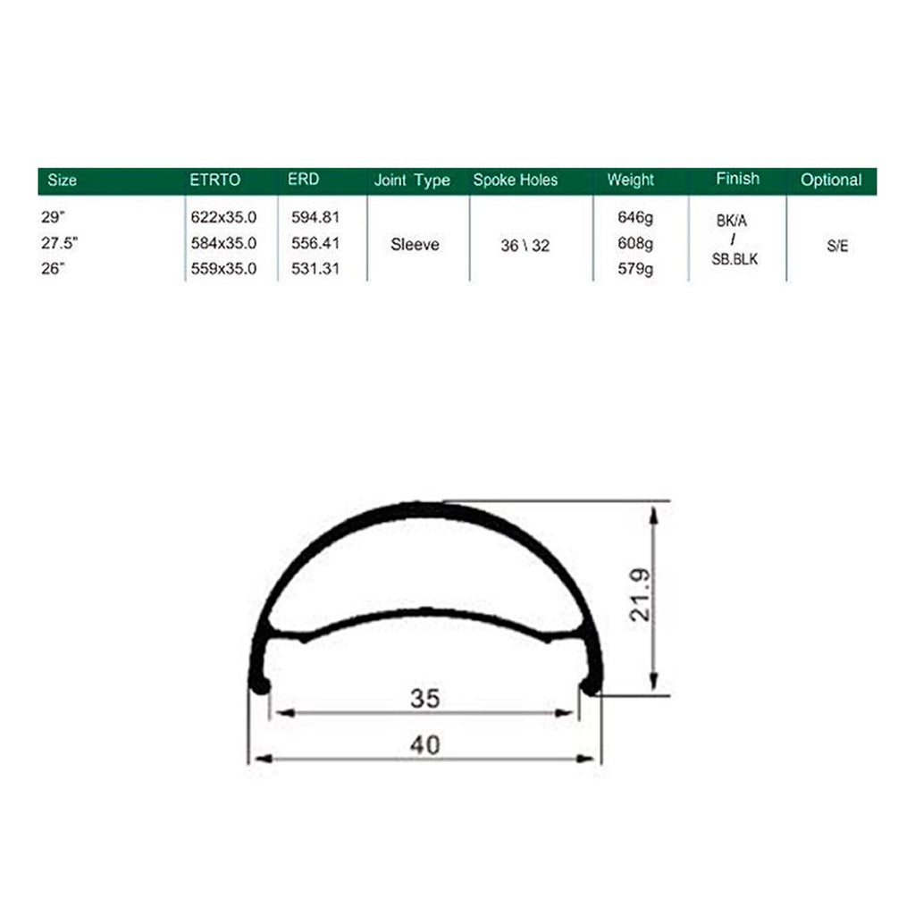 Llanta Weinmann aro 27.5 - U40 TL negra 28H FV