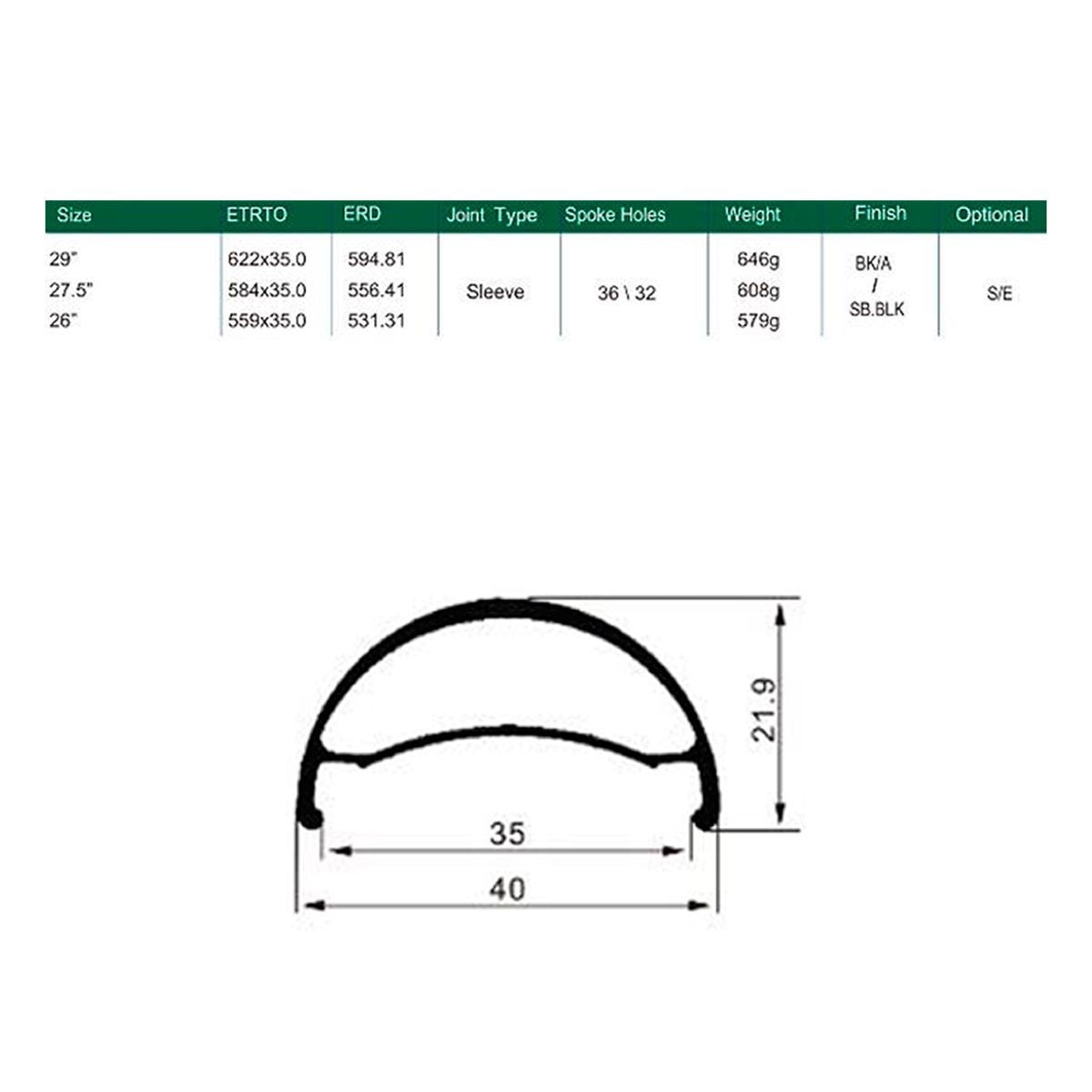 Llanta Weinmann aro 27.5 - U40 TL negra 28H FV