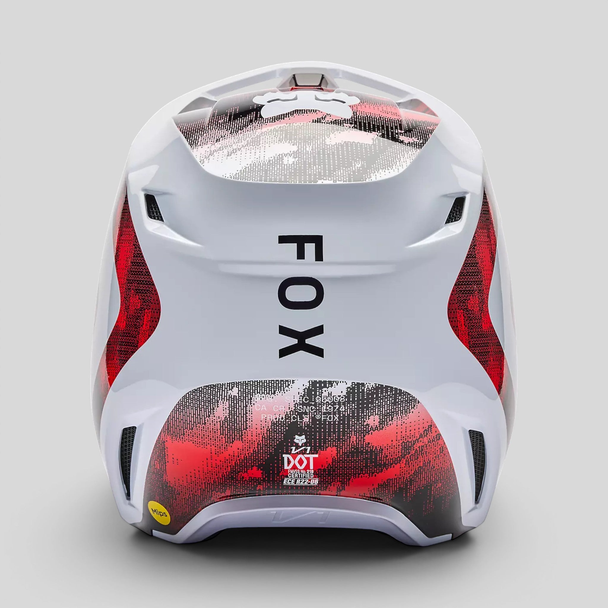 Casco FOX Moto V1 Kairos, Blanco/Rojo-Flúor