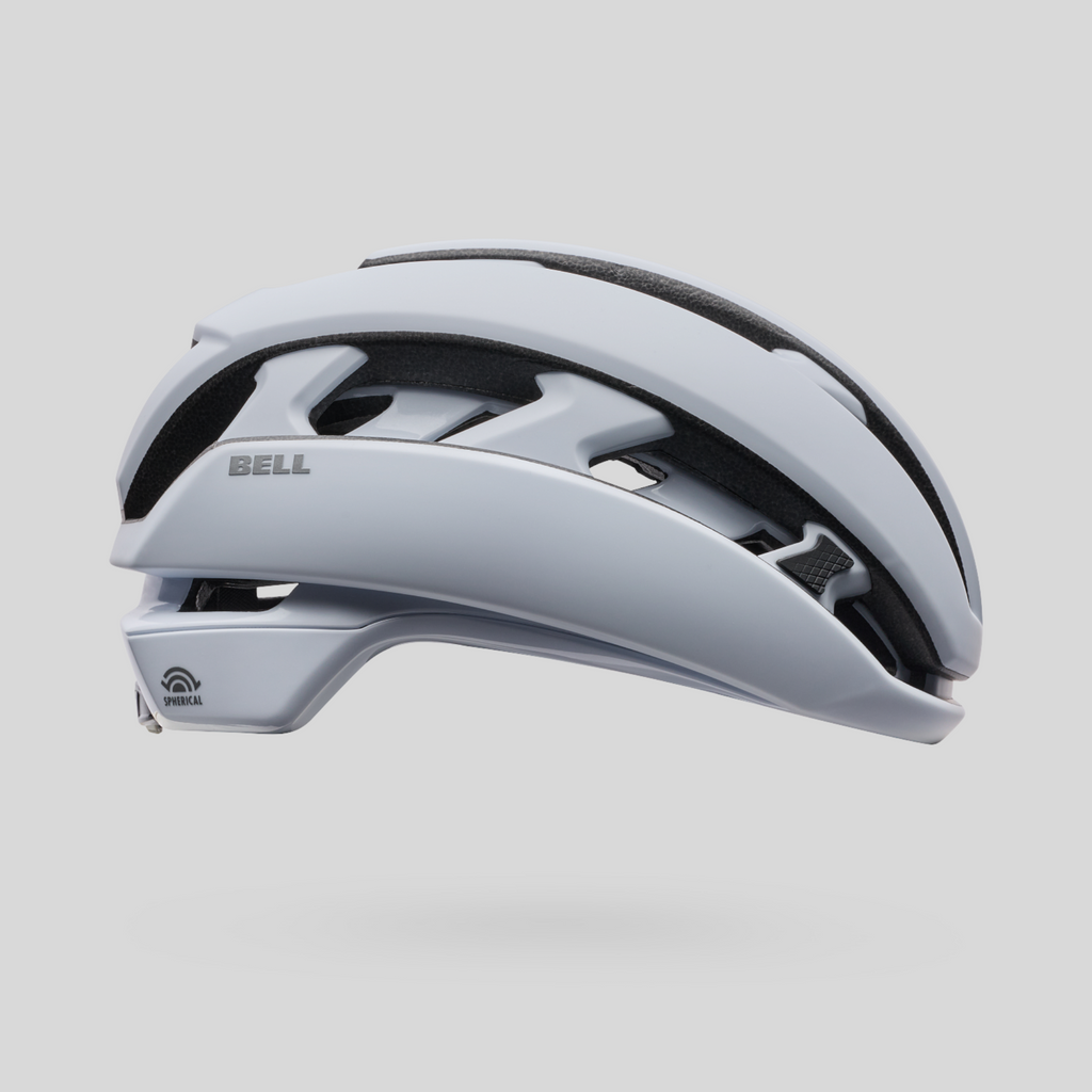 Casco de ciclismo MZ Bikes Bell XR Spherical en color blanco mate y plata con tecnología de protección MIPS
