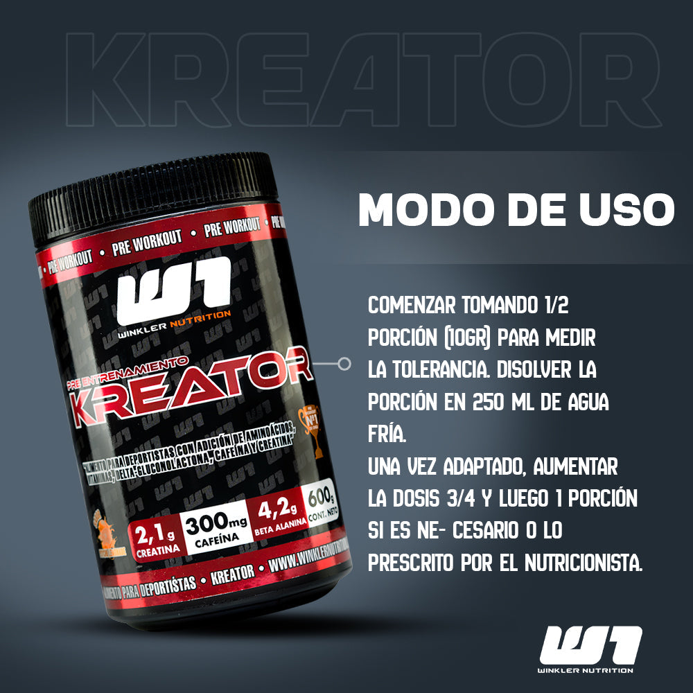 Pre Entreno Kreator Winkler Nutrition – Psycho Lemonade | Cafeína + Creatina + Beta Alanina, 600 g, 30 servicios