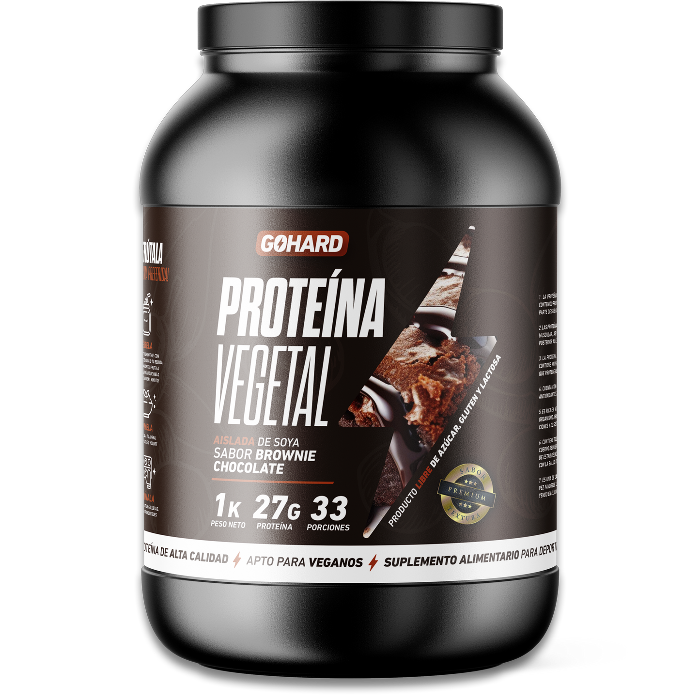 Proteína Vegetal Sabor Brownie Chocolate - Aislada de Soya 27g Isolate Vegan GoHard