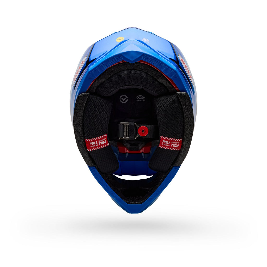 Casco Moto Bell Moto-10 Spherical ET3 Azul, vista inferior con forro e interior
