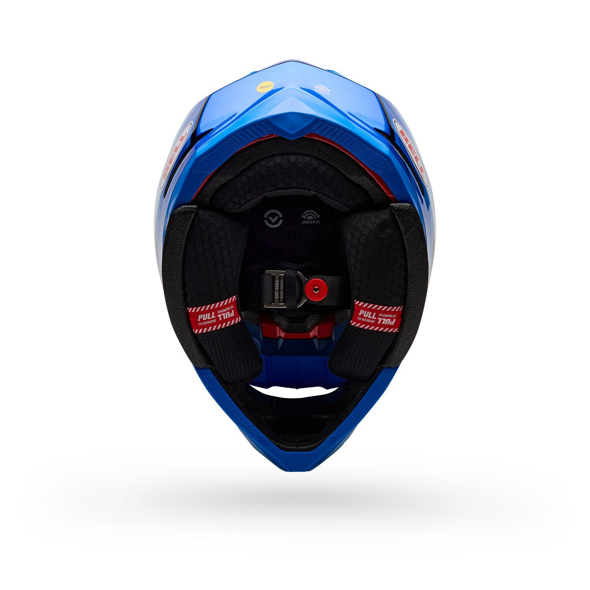 Casco Moto Bell Moto-10 Spherical ET3 Azul, vista inferior con forro e interior