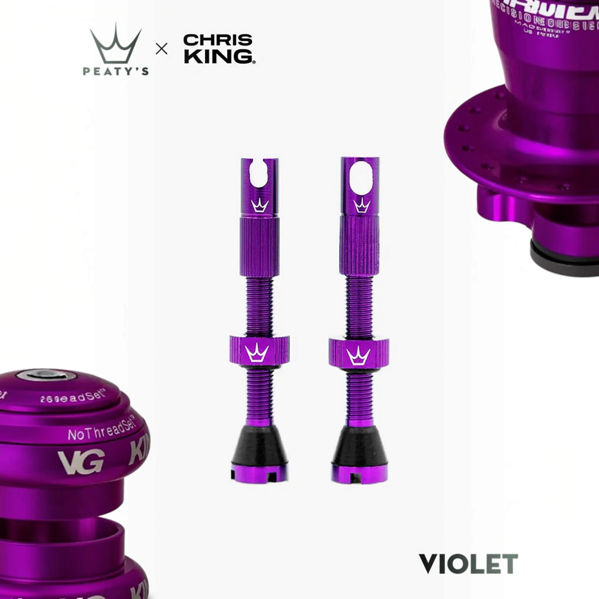 Válvula tubeless Peaty's x Chris King MK2 42mm color morado (Violet)