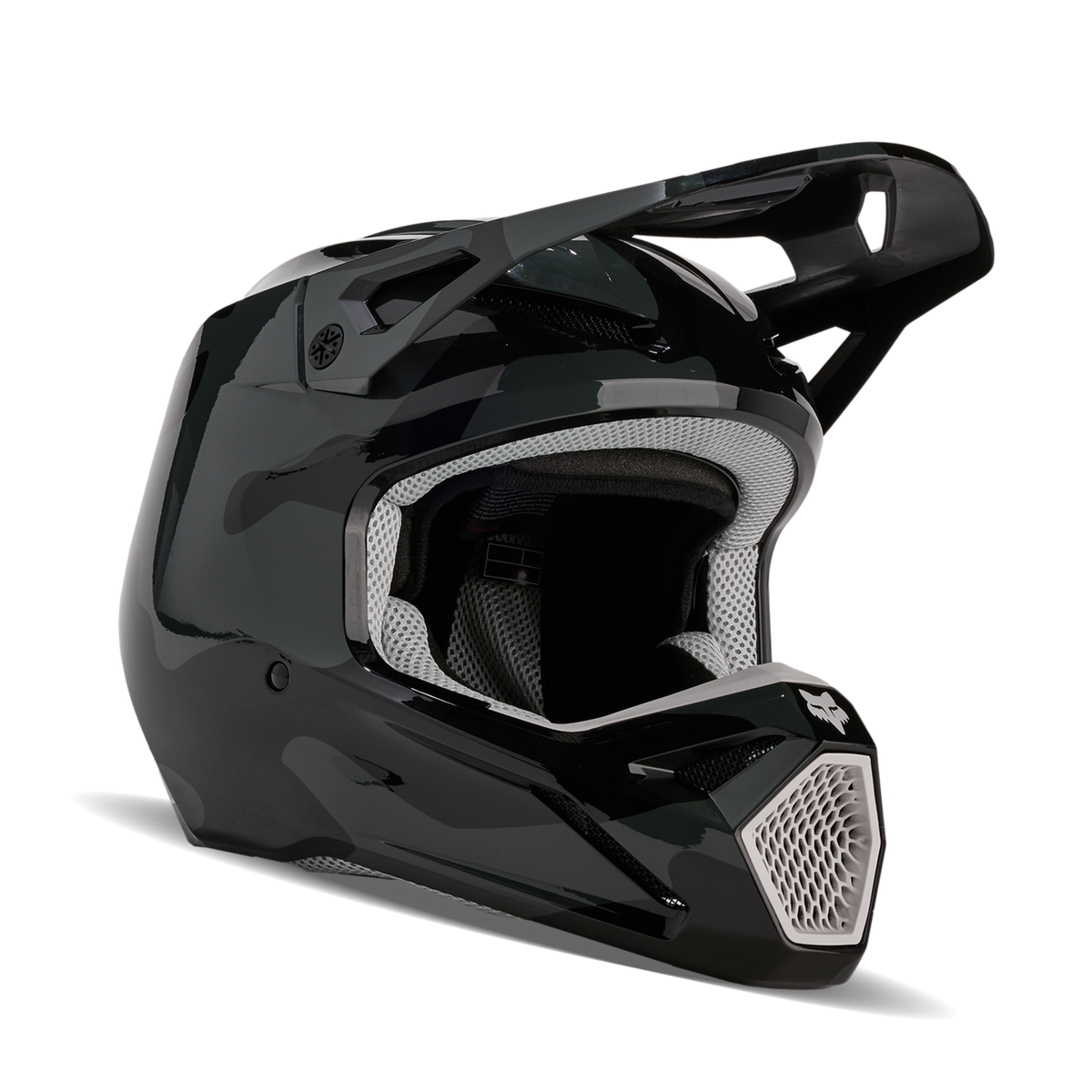 Casco Moto FOX V1 Bnkr Negro Camo - vista lateral