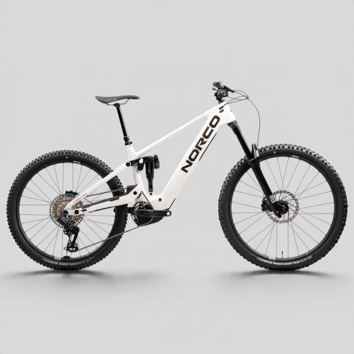 Bicicleta eléctrica de montaña Norco Sight VLT CX C1 en color blanco, con motor Bosch y componentes de alta gama.