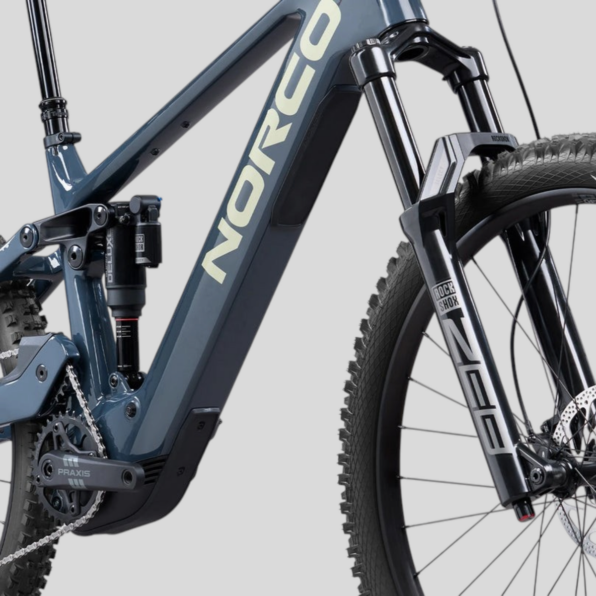 Norco Sight VLT CX C3 Smoke Grey, detalle horquilla RockShox Zeb