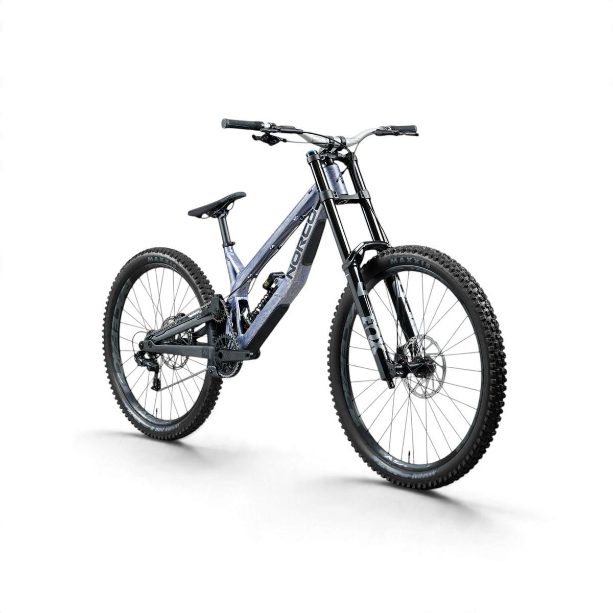 Norco Team DH 2 Fox Silver/Blue, vista tres cuartos