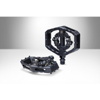 Pedales MZ Bikes TITLE CONNECT SPD de aluminio negro con plataforma CNC, pins ajustables y eje de acero cromoly.
