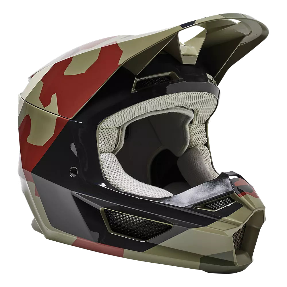 Casco Moto Niño FOX V1 BKNR Camo Verde