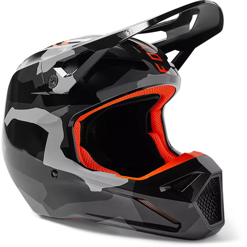 Casco Moto Niño FOX V1 Bnkr Camo | Negro/Gris