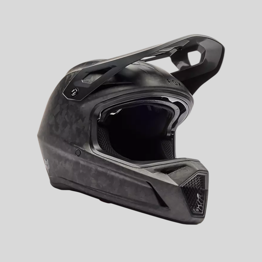 Casco de descenso MZ Bikes Fox Racing Rampage RS en fibra de carbono color negro mate con visera ajustable