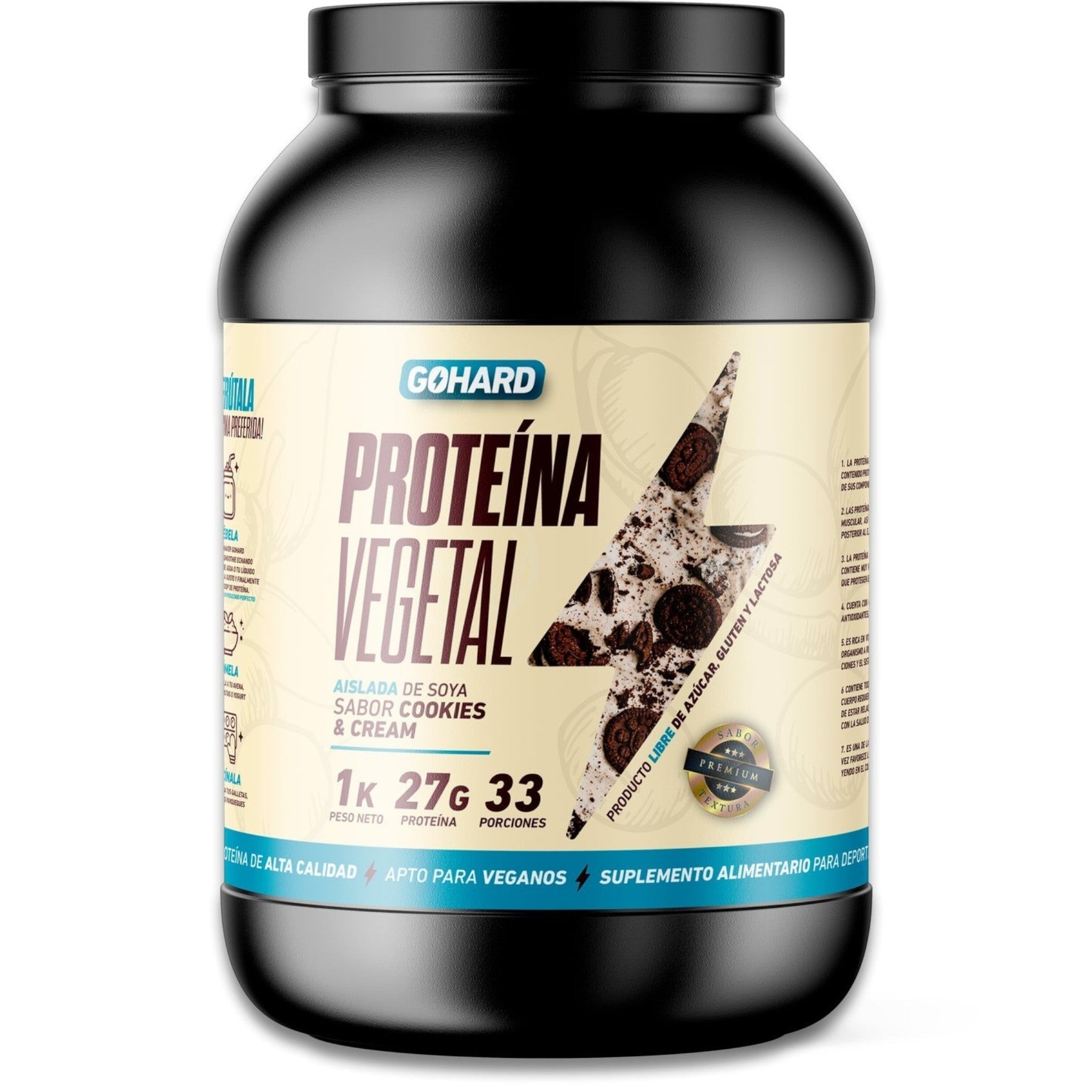 Proteína Vegetal Sabor Cookies and Cream - Aislada de Soya 27g Isolate Vegan GoHard