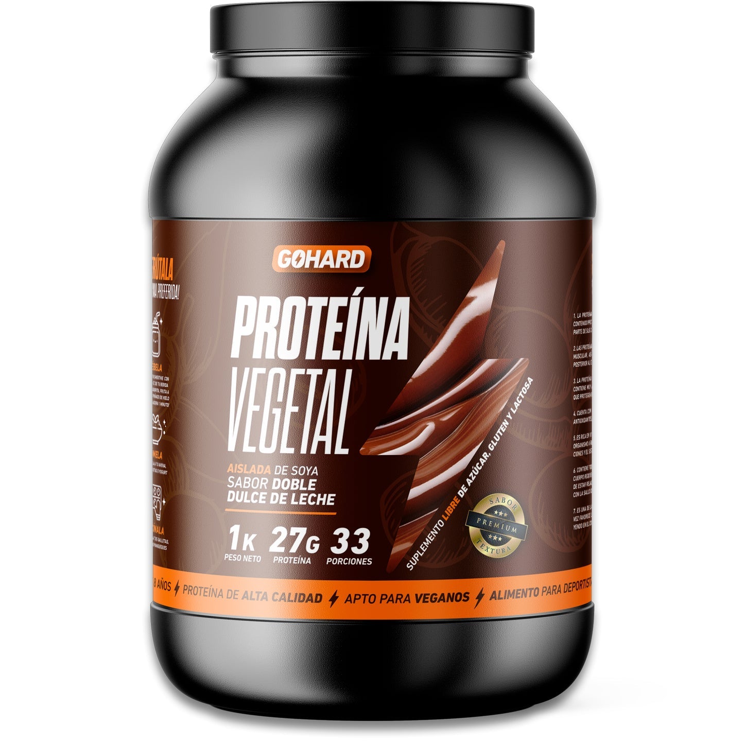 Proteína Vegetal Sabor Doble Dulce de Leche - Aislada de Soya 27g Isolate Vegan GoHard