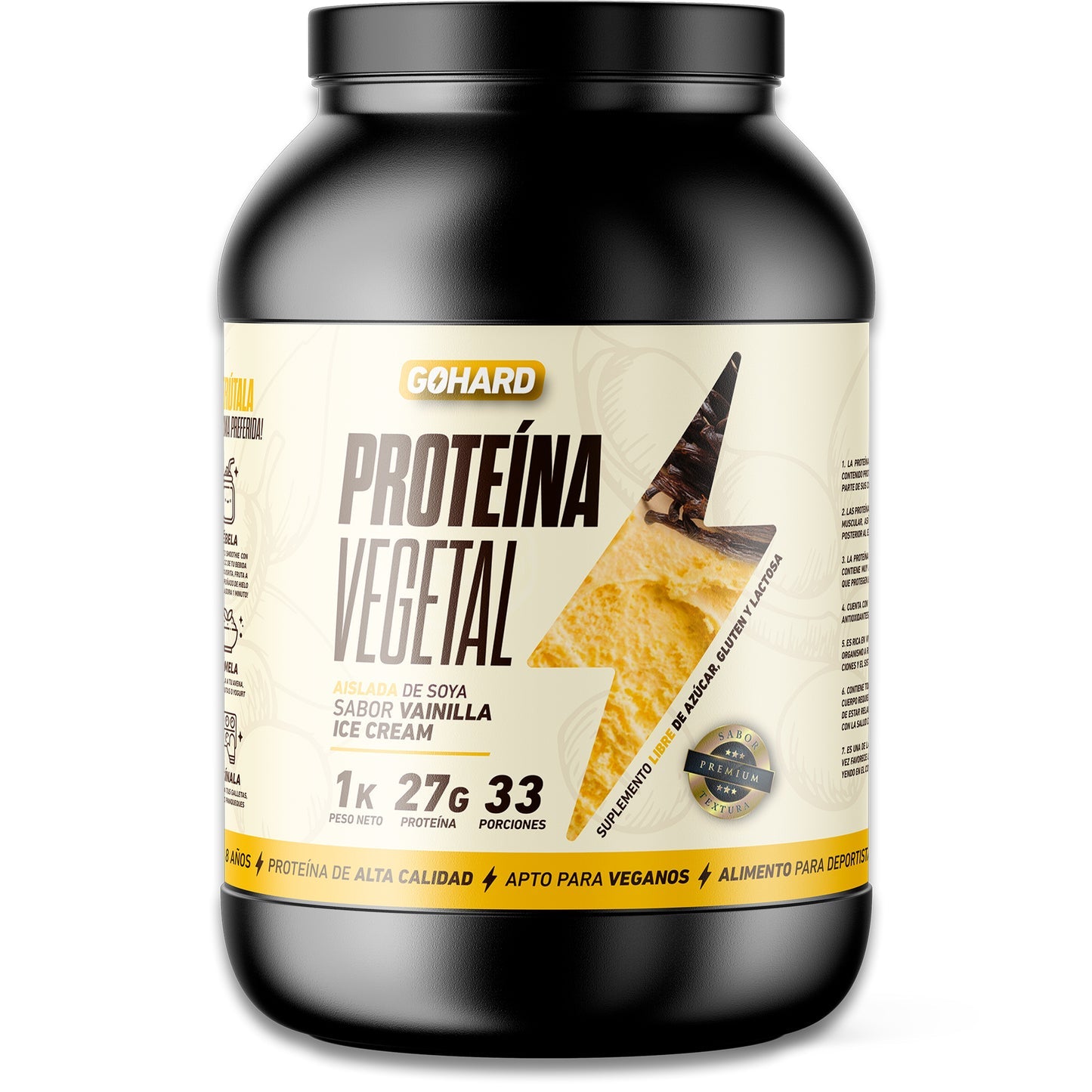 Proteína Vegetal Sabor Vainilla Ice Cream - Aislada de Soya 27g Isolate Vegan GoHard