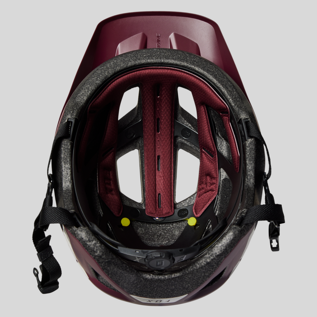 Casco de bicicleta para niño MZ Bikes Fox Mainframe MIPS en color morado, vista interior con sistema de protección