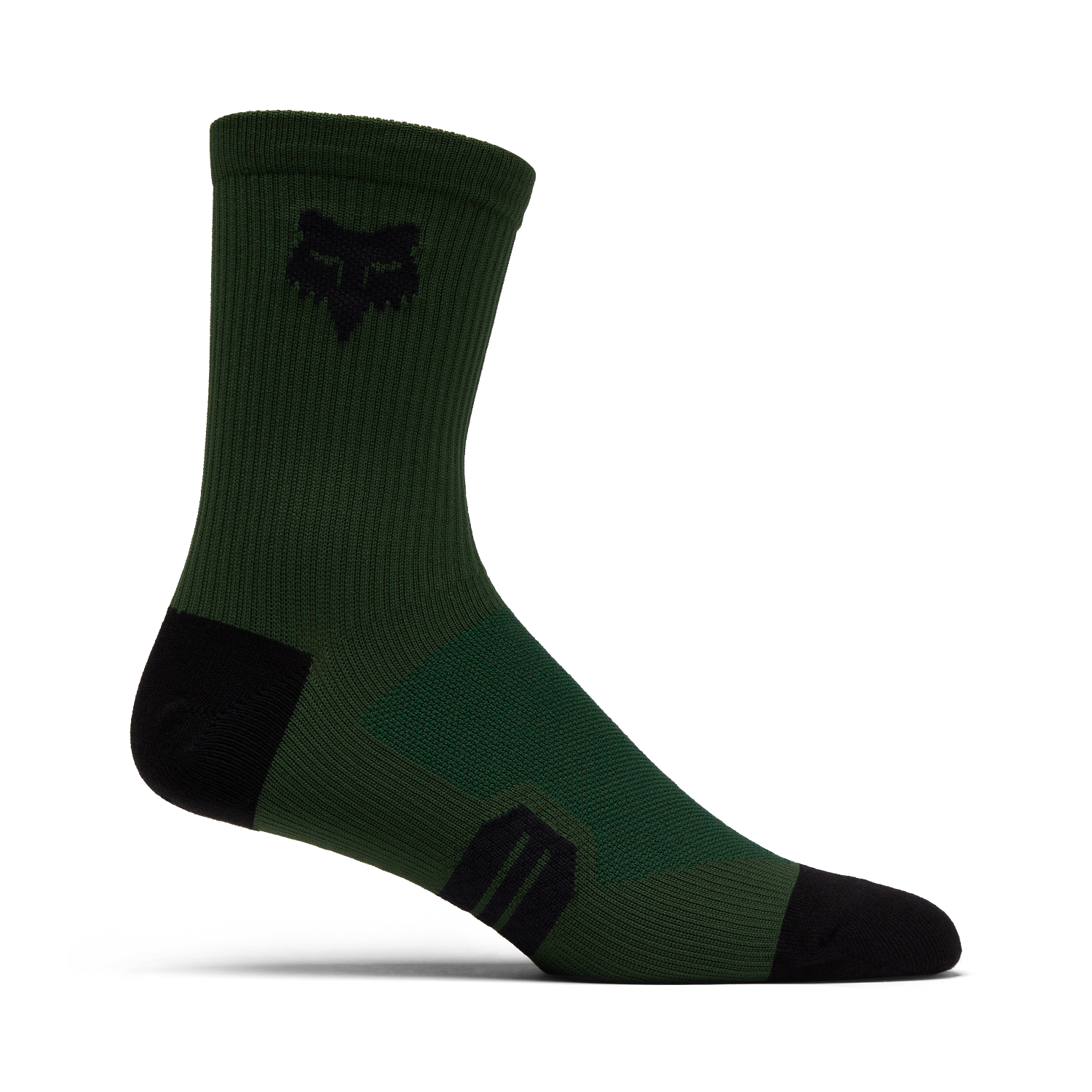 Calcetines FOX Ranger 6 pulgadas color Verde Ivy, vista lateral mostrando el logo Fox Head bordado