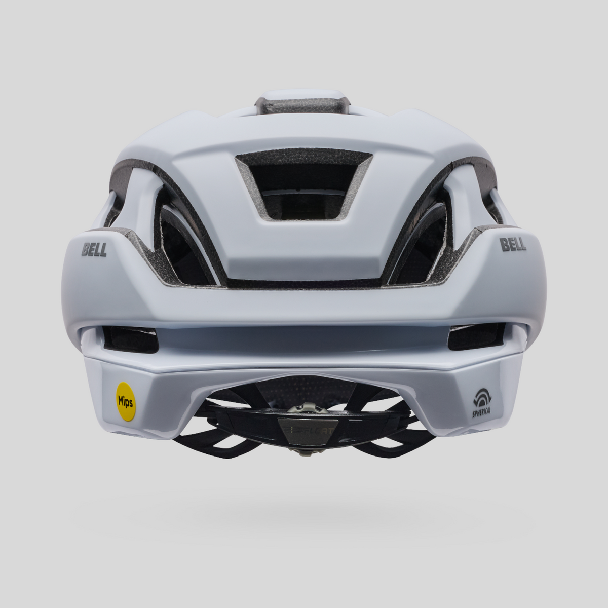Casco de ciclismo MZ Bikes Bell XR Spherical en color blanco mate y plata con tecnología MIPS y ventilación trasera